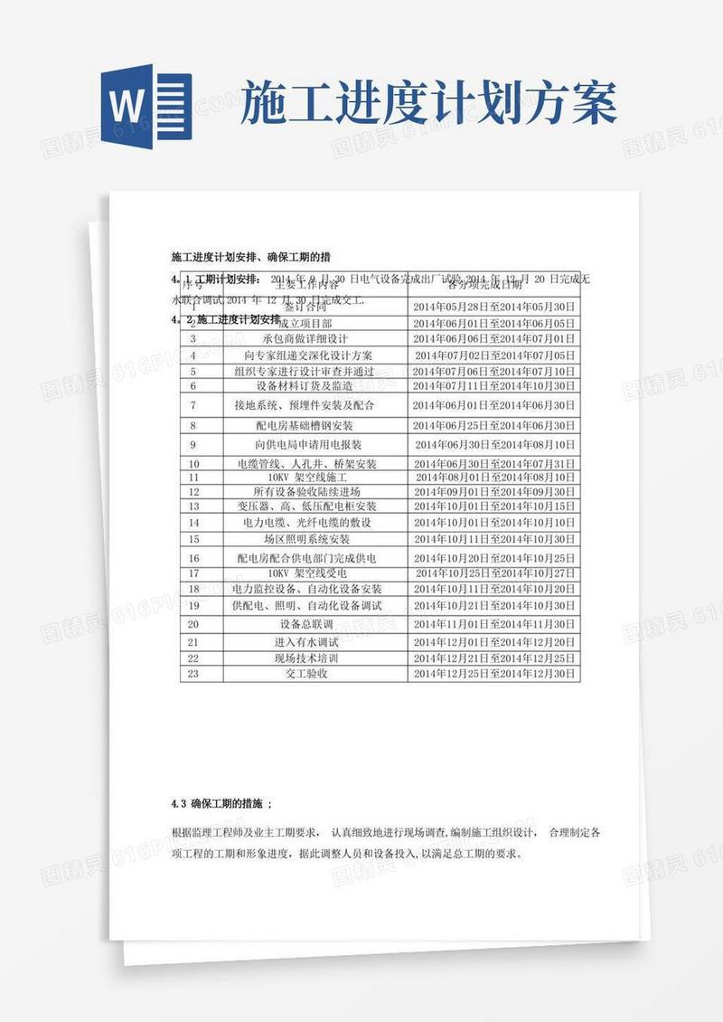 工程施工进度计划安排