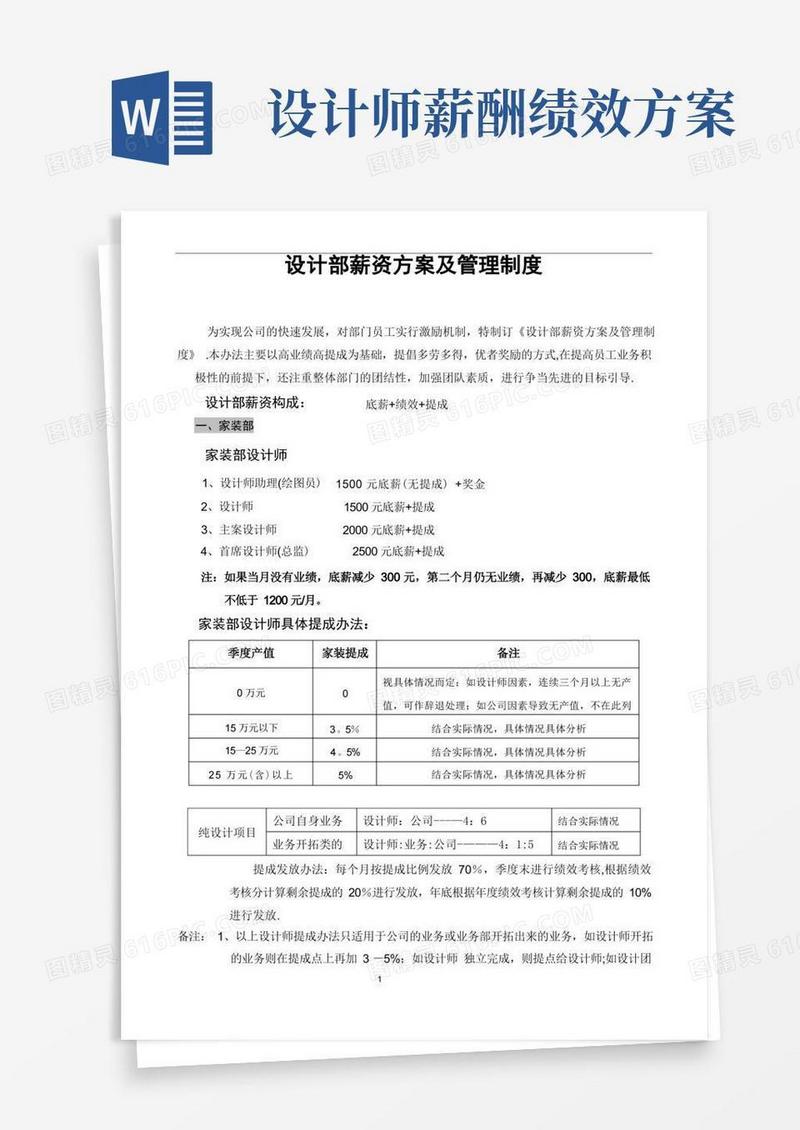 设计部薪资方案及管理制度