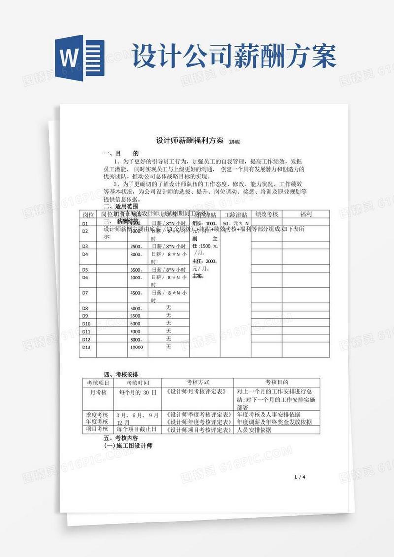 设计师薪酬奖励方案
