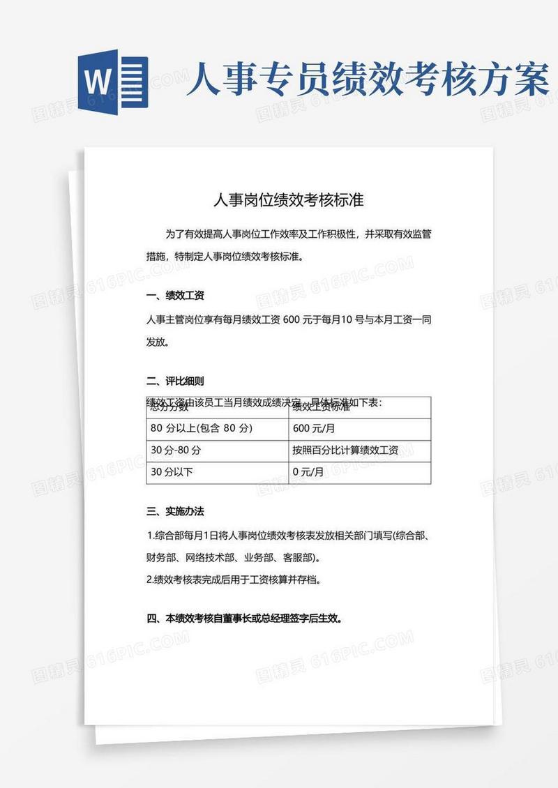 人事岗位绩效考核标准