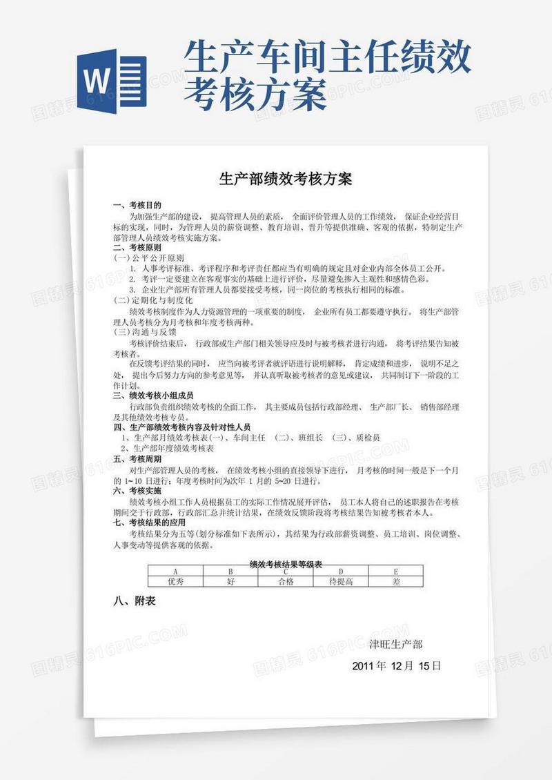 生产部绩效考核方案报表