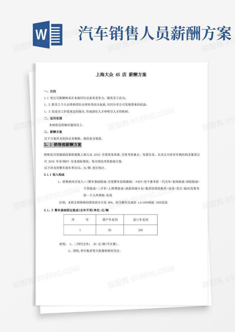 汽车4S店-薪酬方案(上海大众)