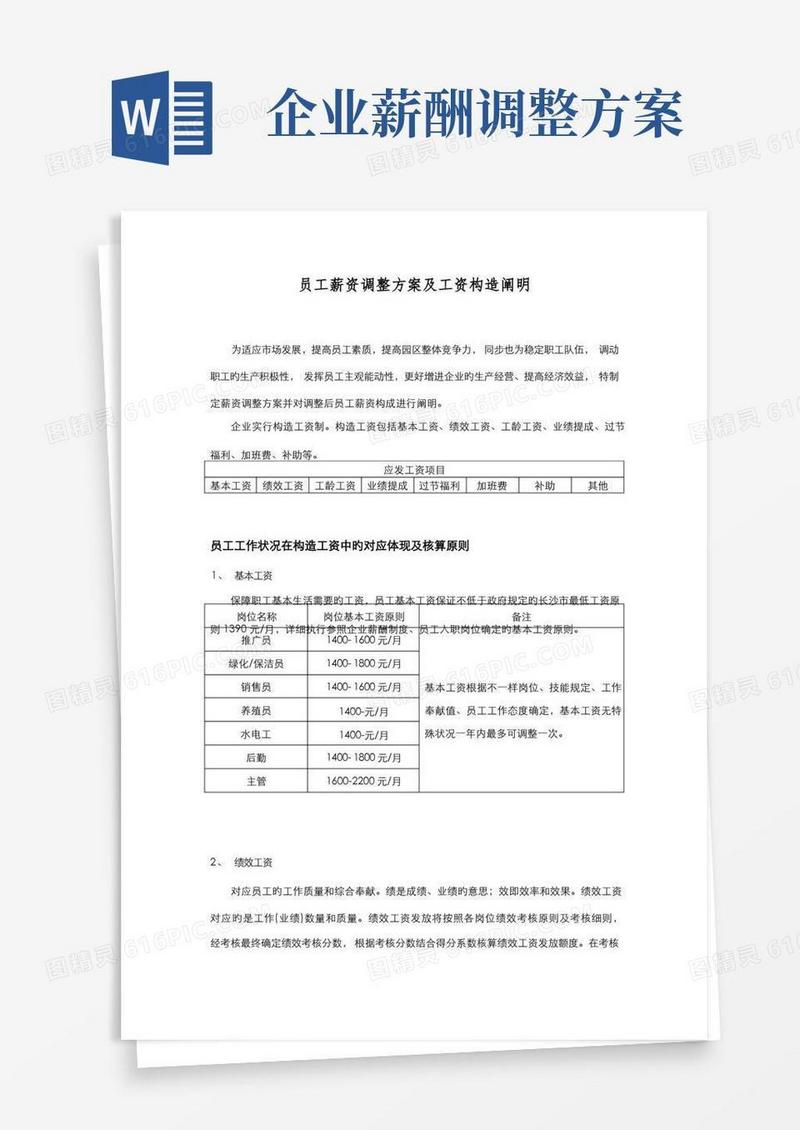 薪资调整方案及工资结构说明