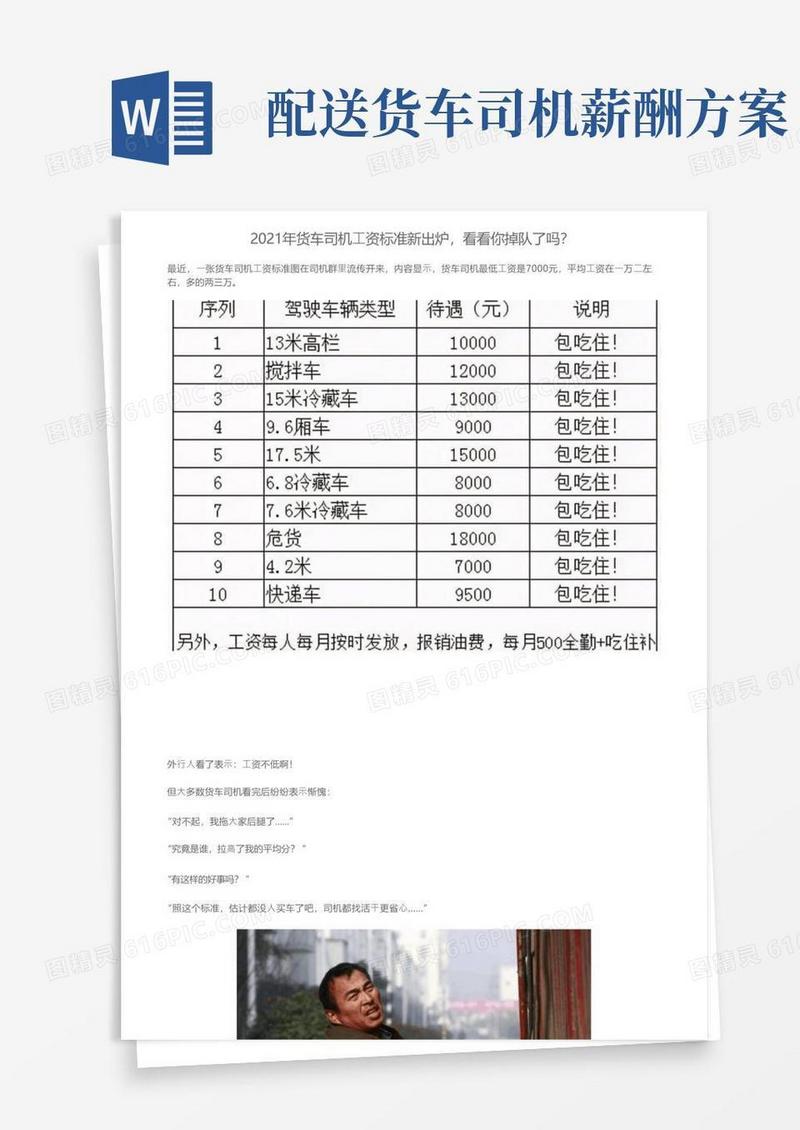 2021年货车司机工资标准新出炉，看看你掉队了吗？