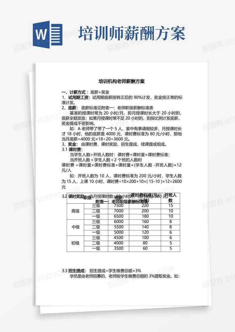 培训机构老师薪酬方案