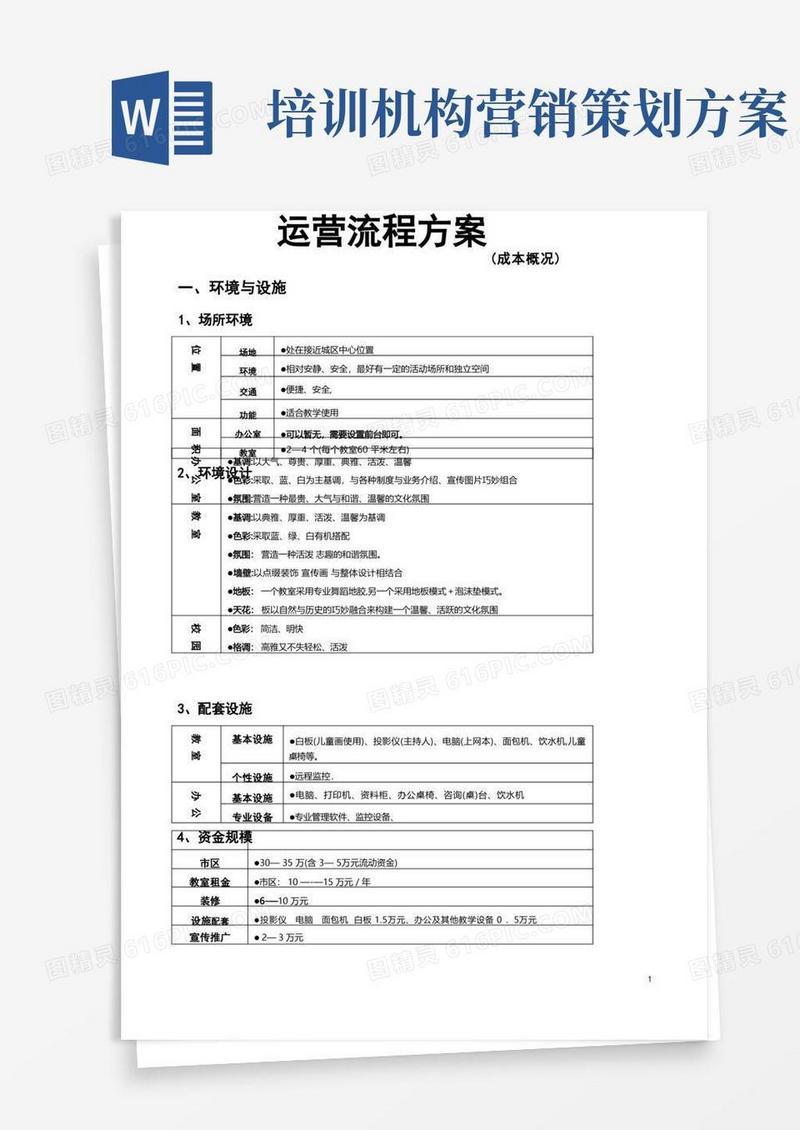 培训机构运营方案成本核算