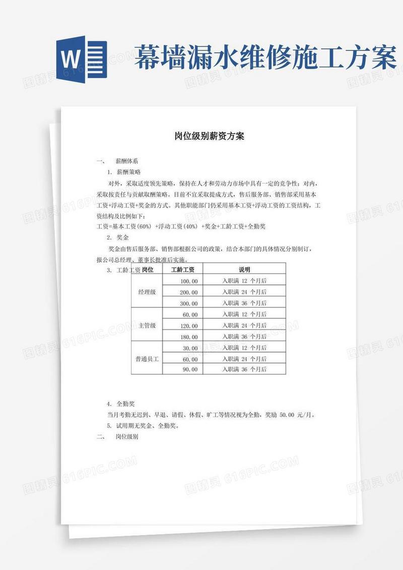 岗位级别薪资方案