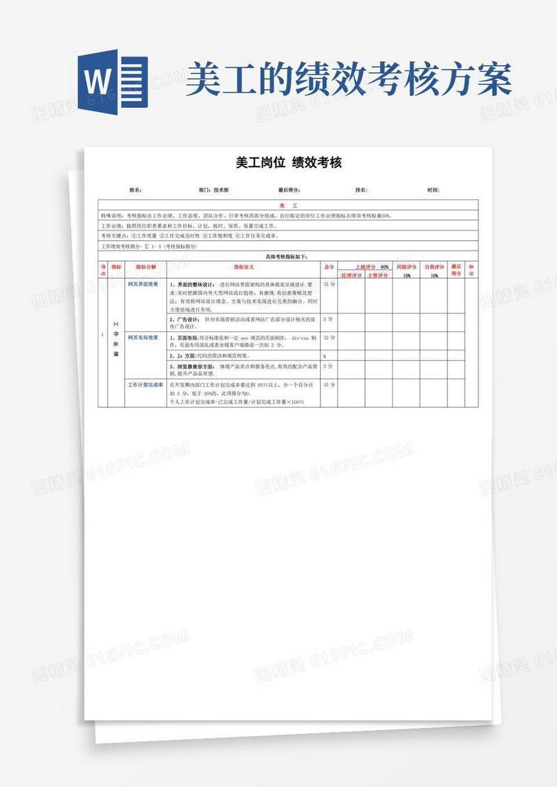 美工绩效考核方案【最新范本模板】