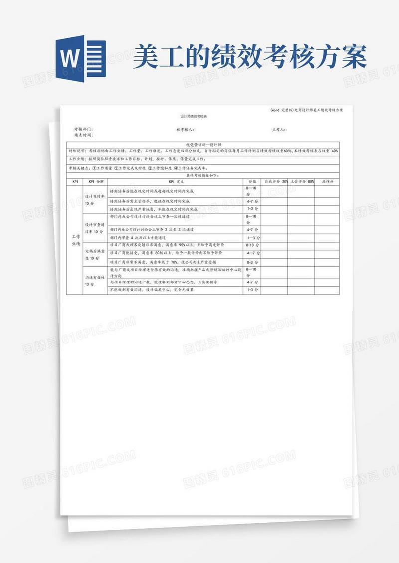 (word完整版)电商设计师美工绩效考核方案