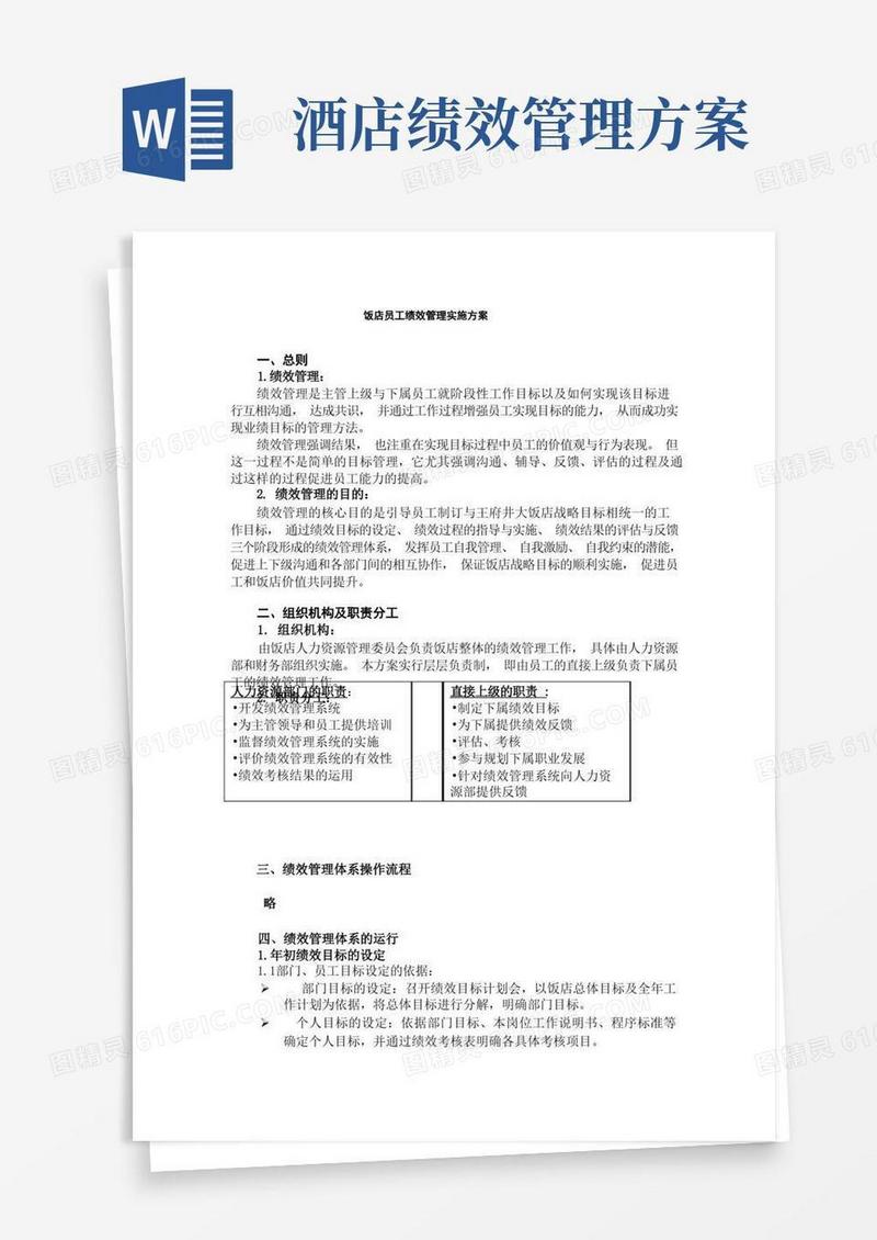 酒店员工绩效管理实施方案