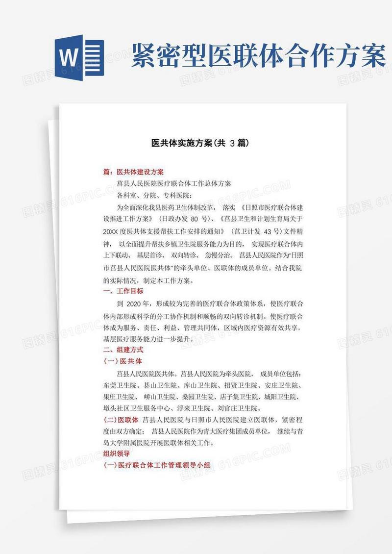医共体实施方案(共3篇)