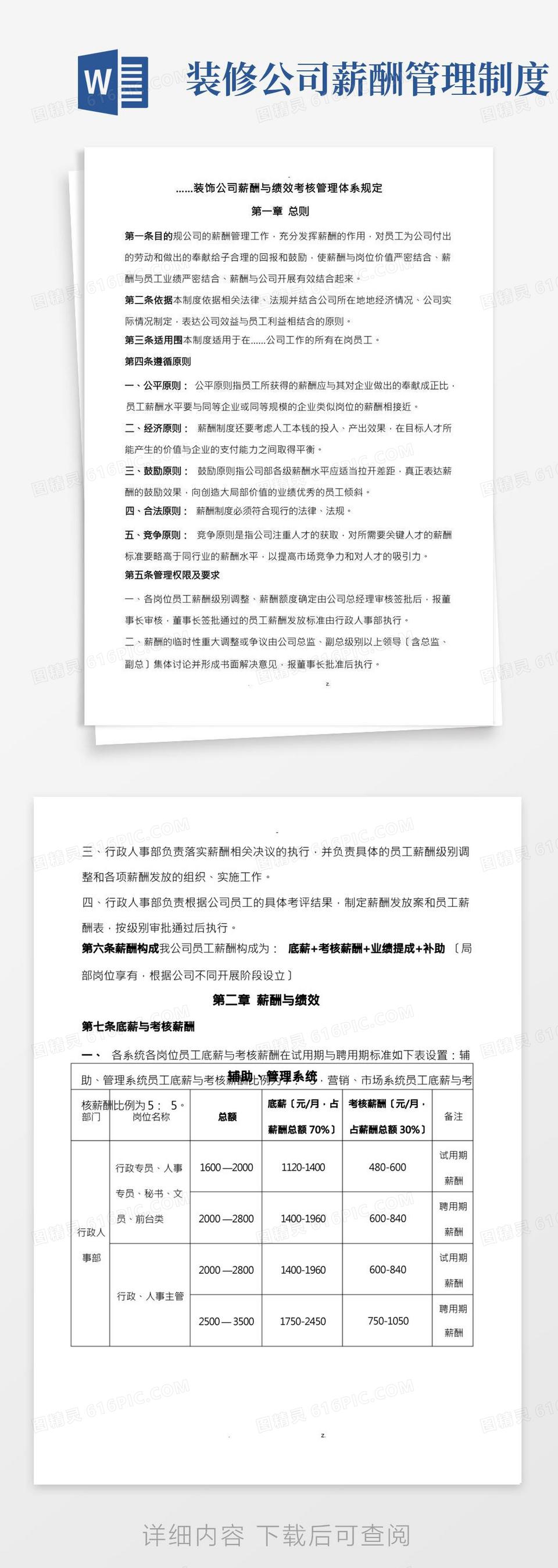 装饰公司薪酬与绩效考核管理体系规定