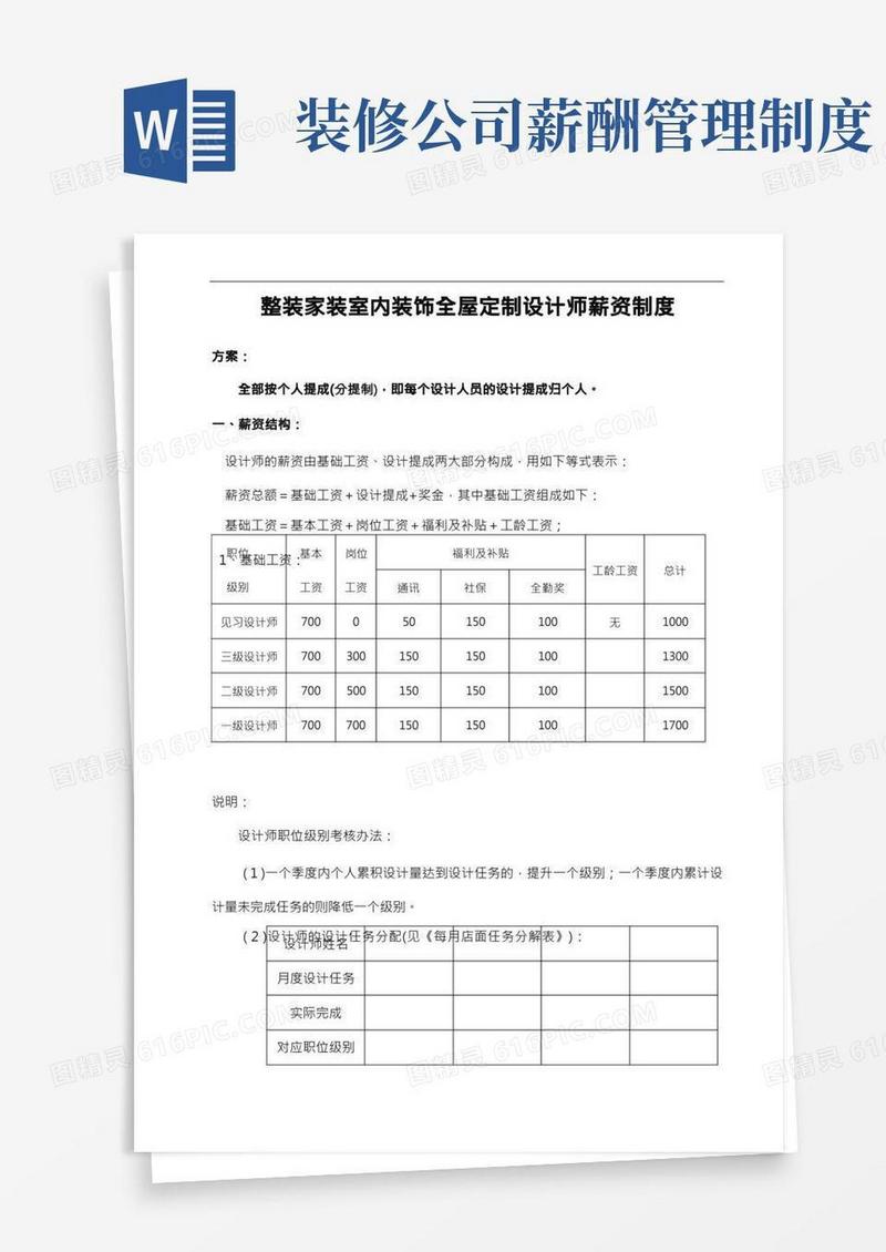整装家装室内装饰全屋定制设计师薪资制度