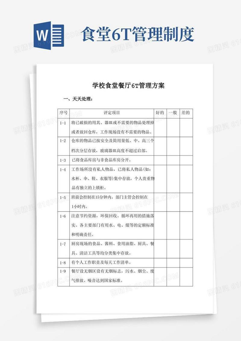 学校食堂餐厅6T管理方案
