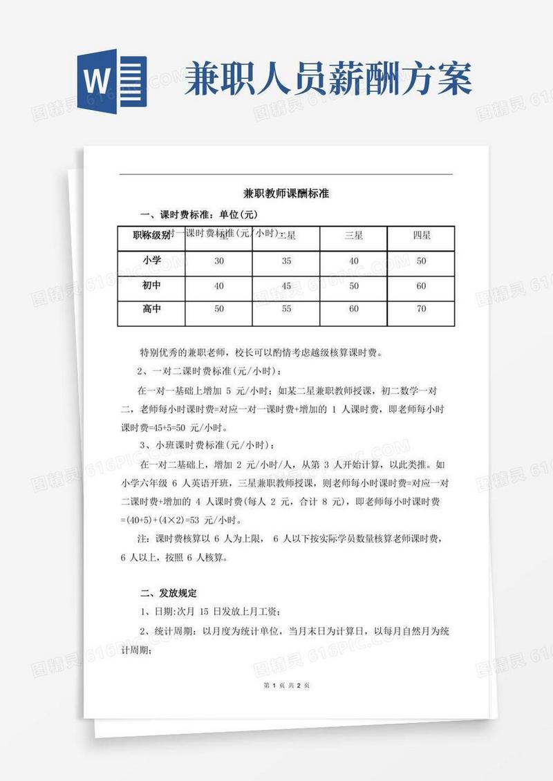 教育培训机构兼职教师薪酬制度
