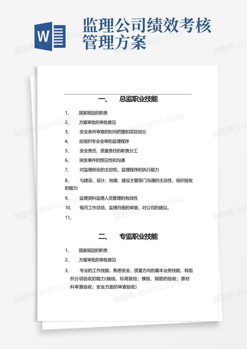 监理职业技能及绩效考核方案
