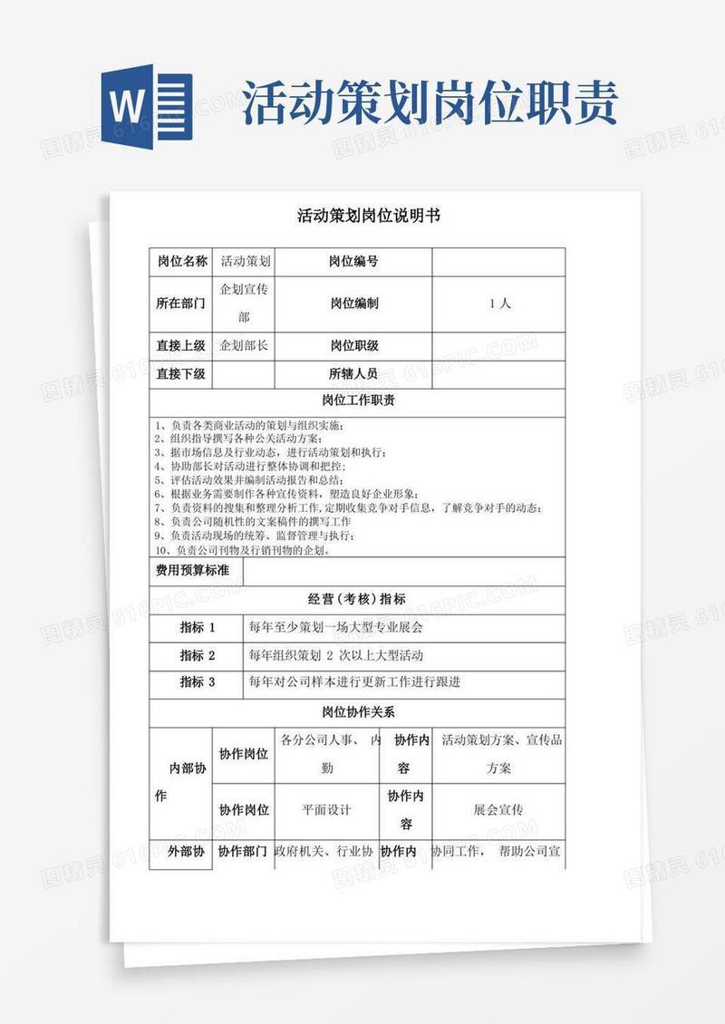 活动策划岗位说明书