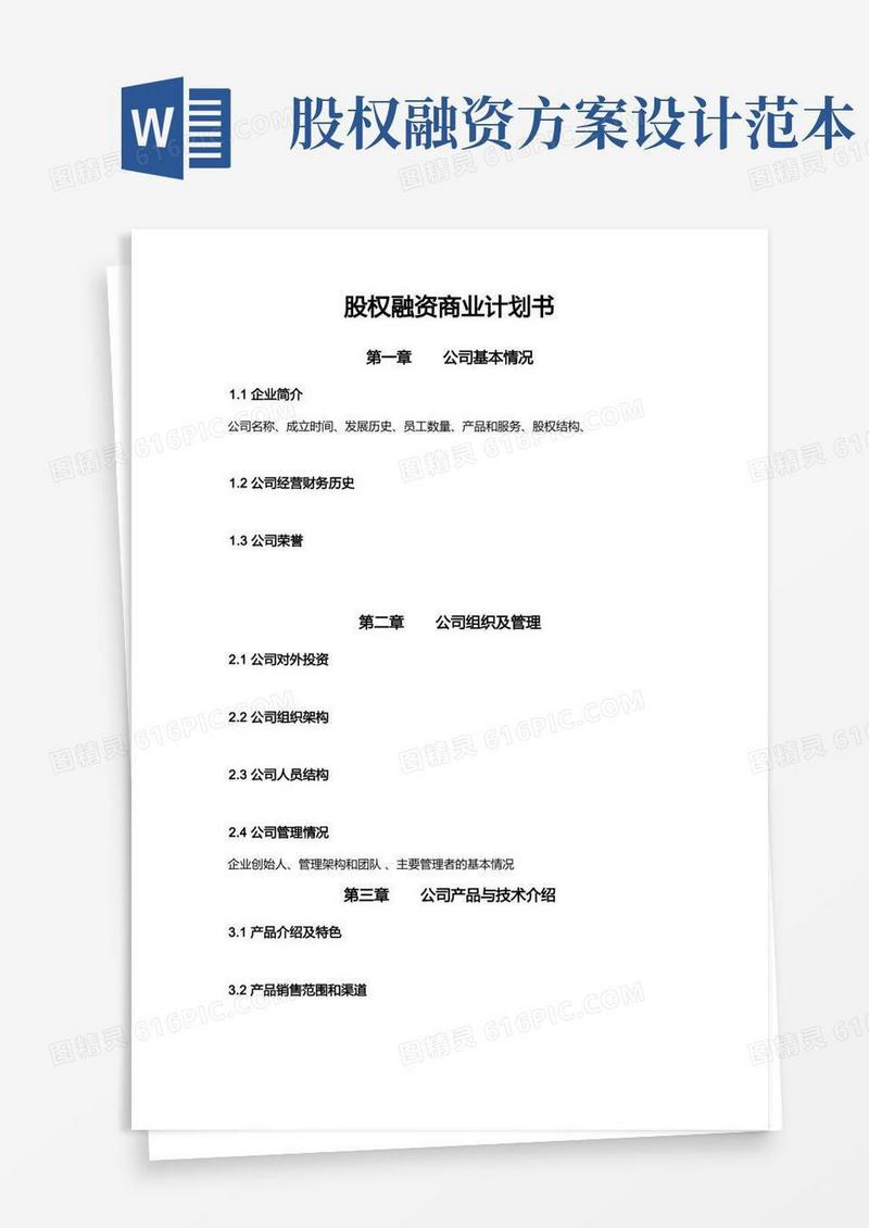 股权融资商业计划书框架