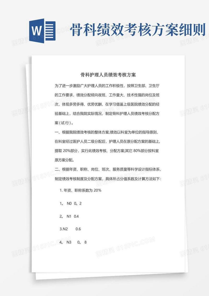 骨科护理人员绩效考核方案