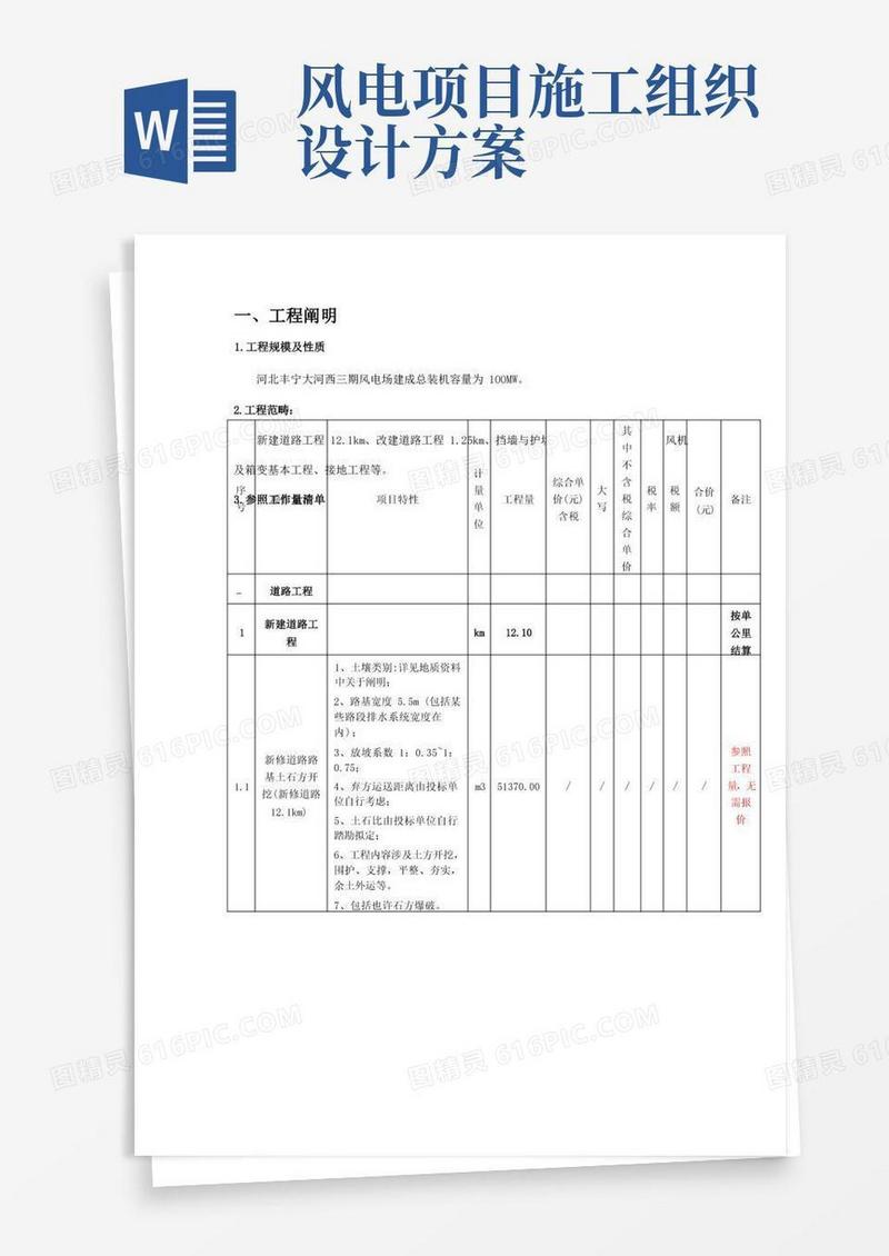 风电土建施工组织设计样本
