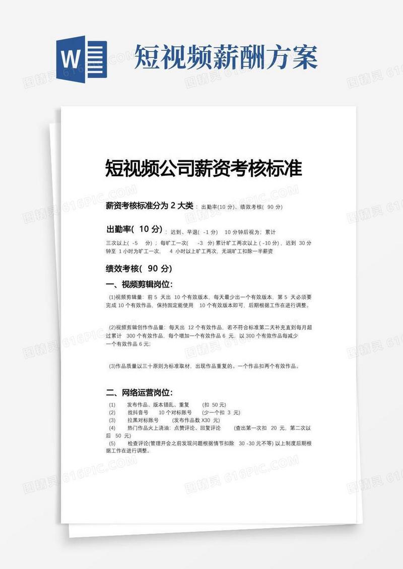 短视频公司薪资绩效制度