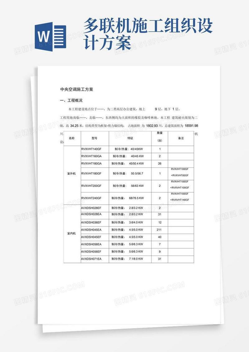 中央空调(多联机)工程施工组织设计方案