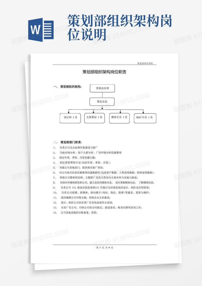策划部组织架构及岗位职责
