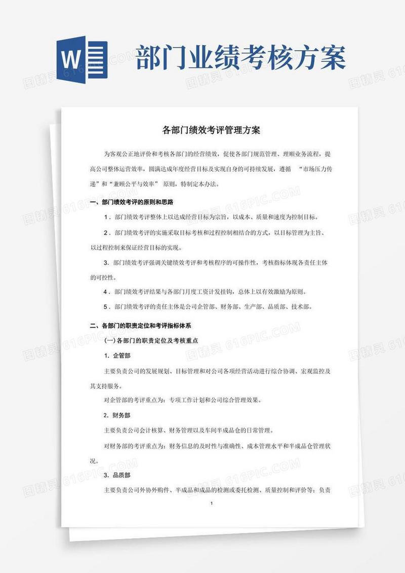各部门绩效考核管理方案