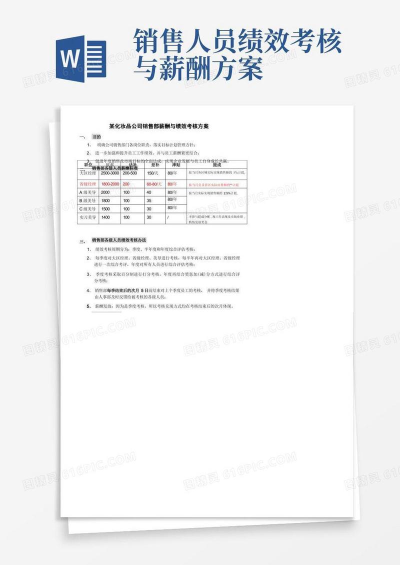 销售部薪酬与绩效考核方案