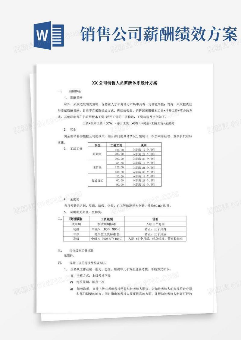 公司的销售的人员薪酬体系方案设计设计