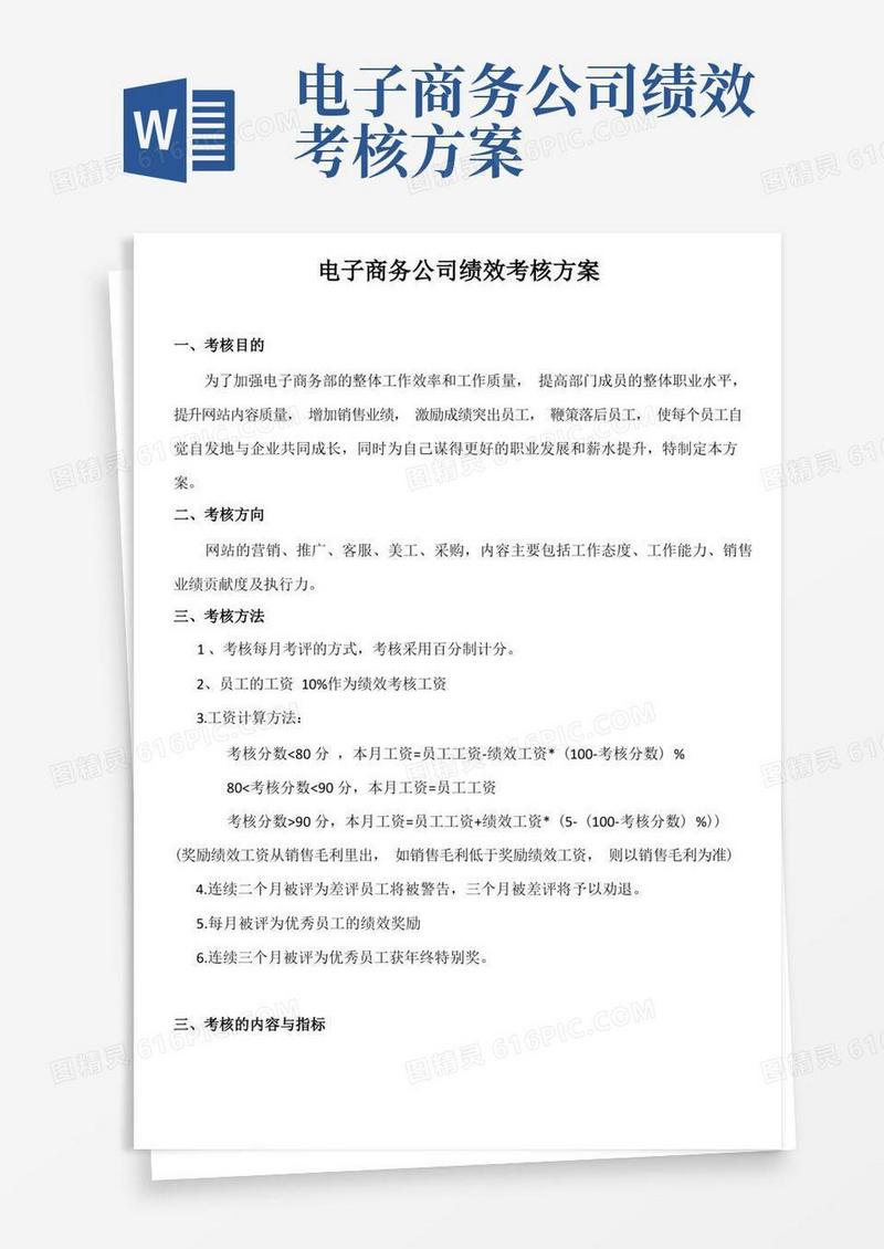 电子商务公司绩效考核方案
