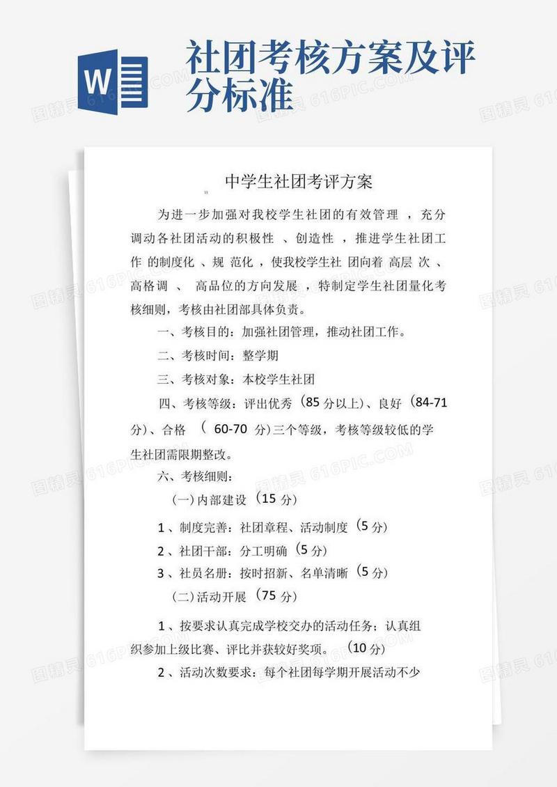 xx中学生社团考评方案2篇