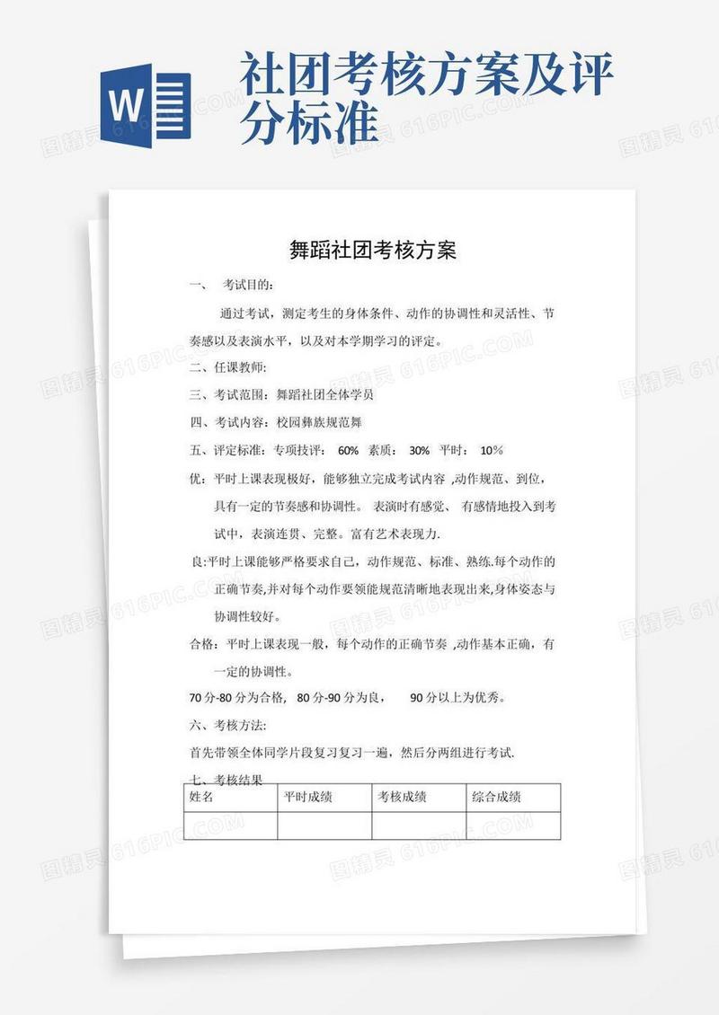舞蹈社团考核方案