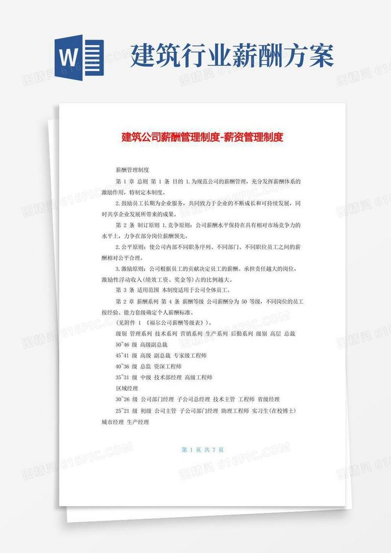 建筑公司薪酬管理制度-薪资管理制度