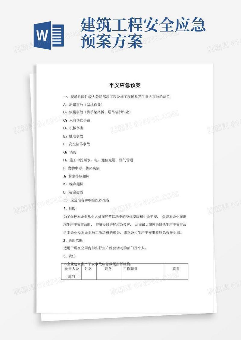 建筑施工企业安全应急预案