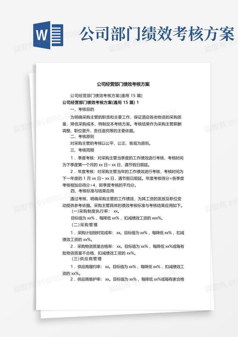 公司经营部门绩效考核方案