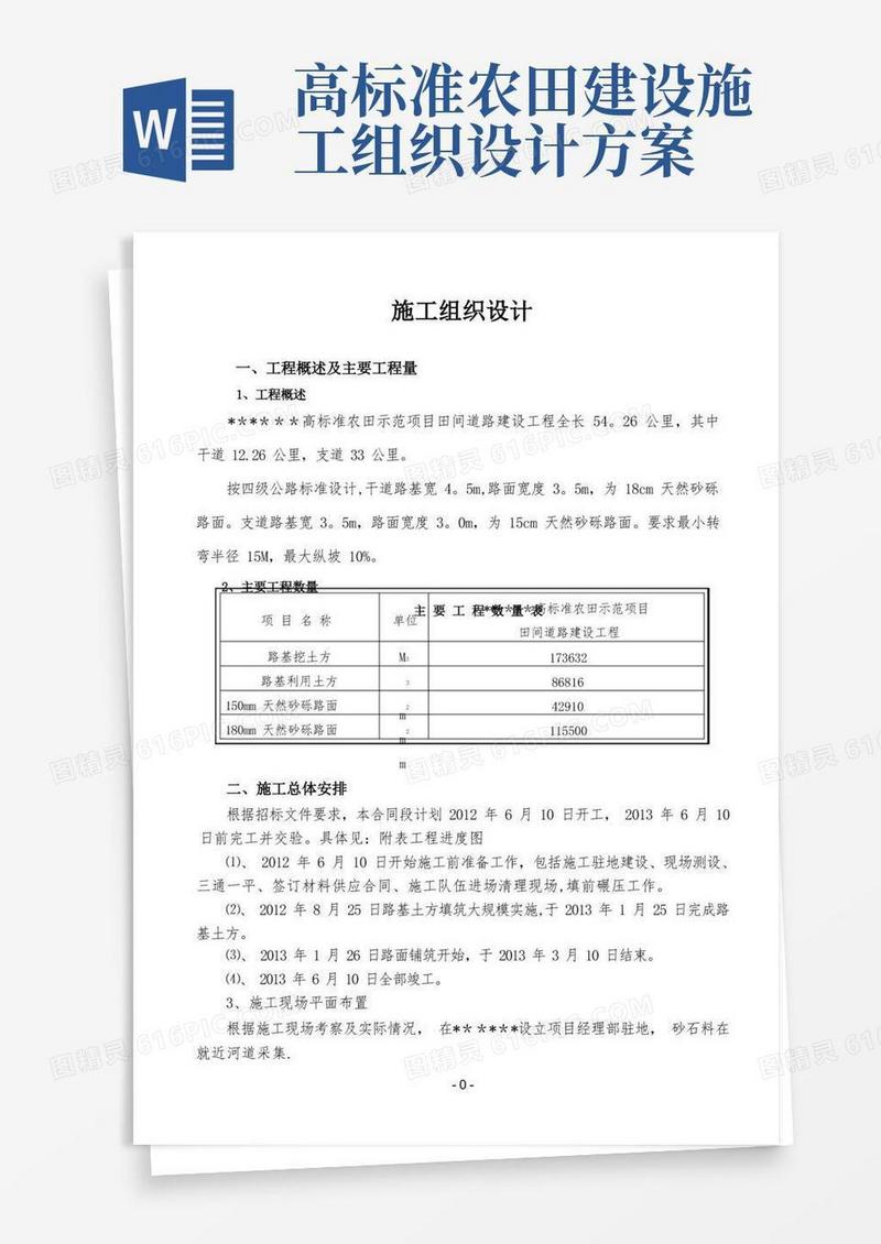 高标准农田道路施工组织方案(范本模板)