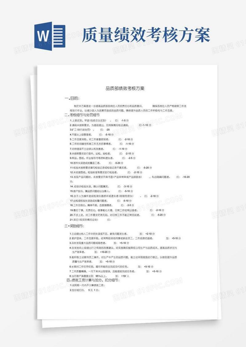 品质部绩效考核方案