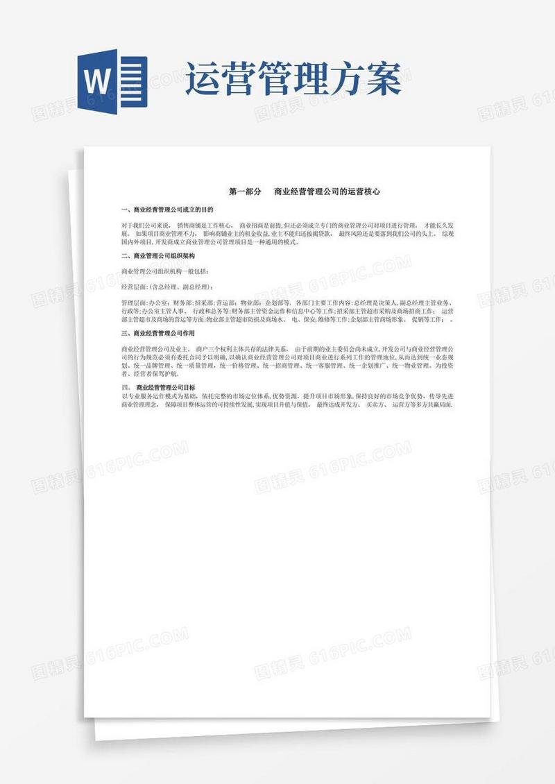 某公司商业经营管理公司及超市的运营方案