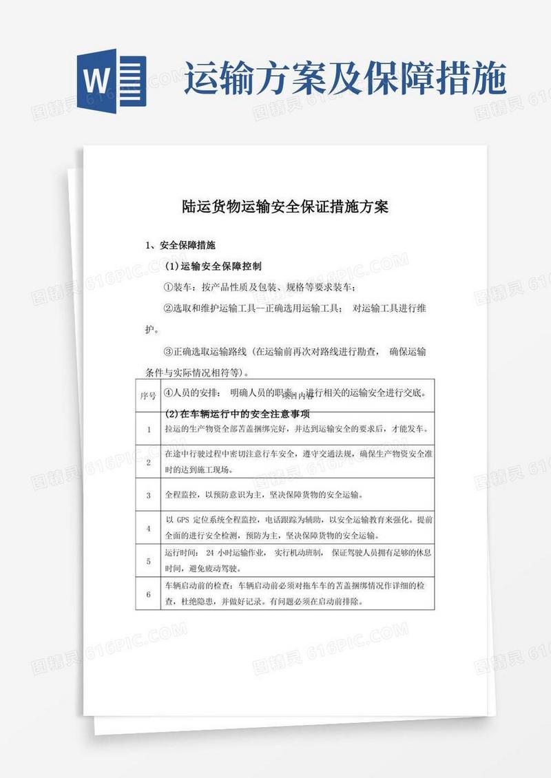 陆运货物运输安全保证措施方案