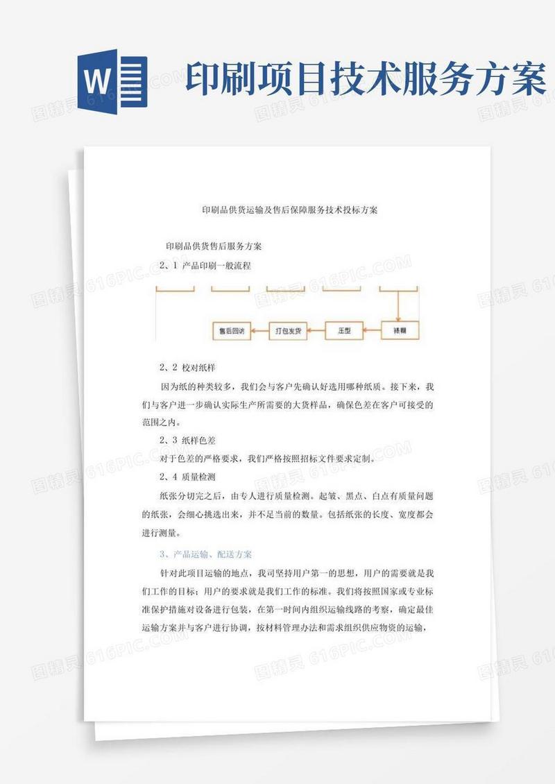 印刷品供货运输及售后保障服务技术投标方案