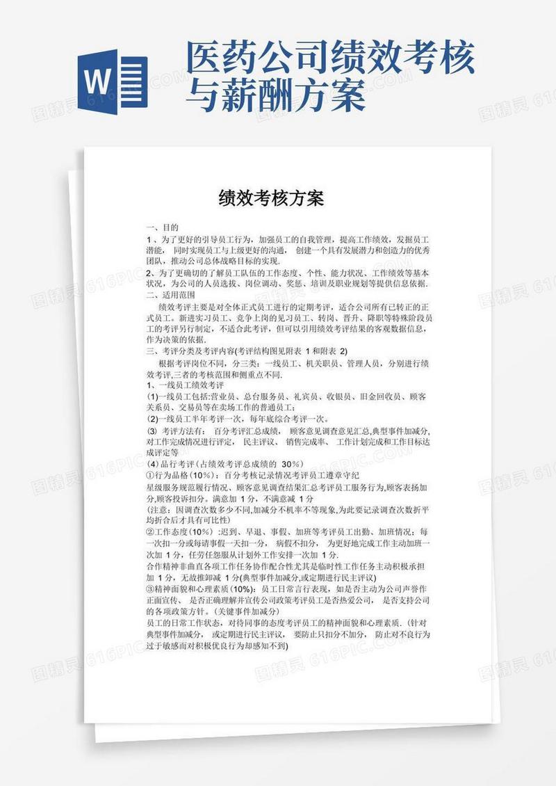 绩效考核方案医药公司