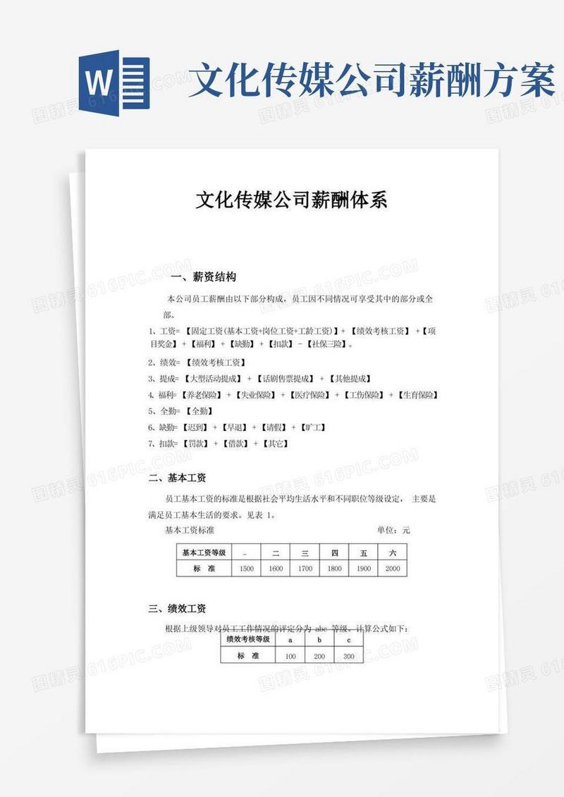 文化传媒公司薪酬体系