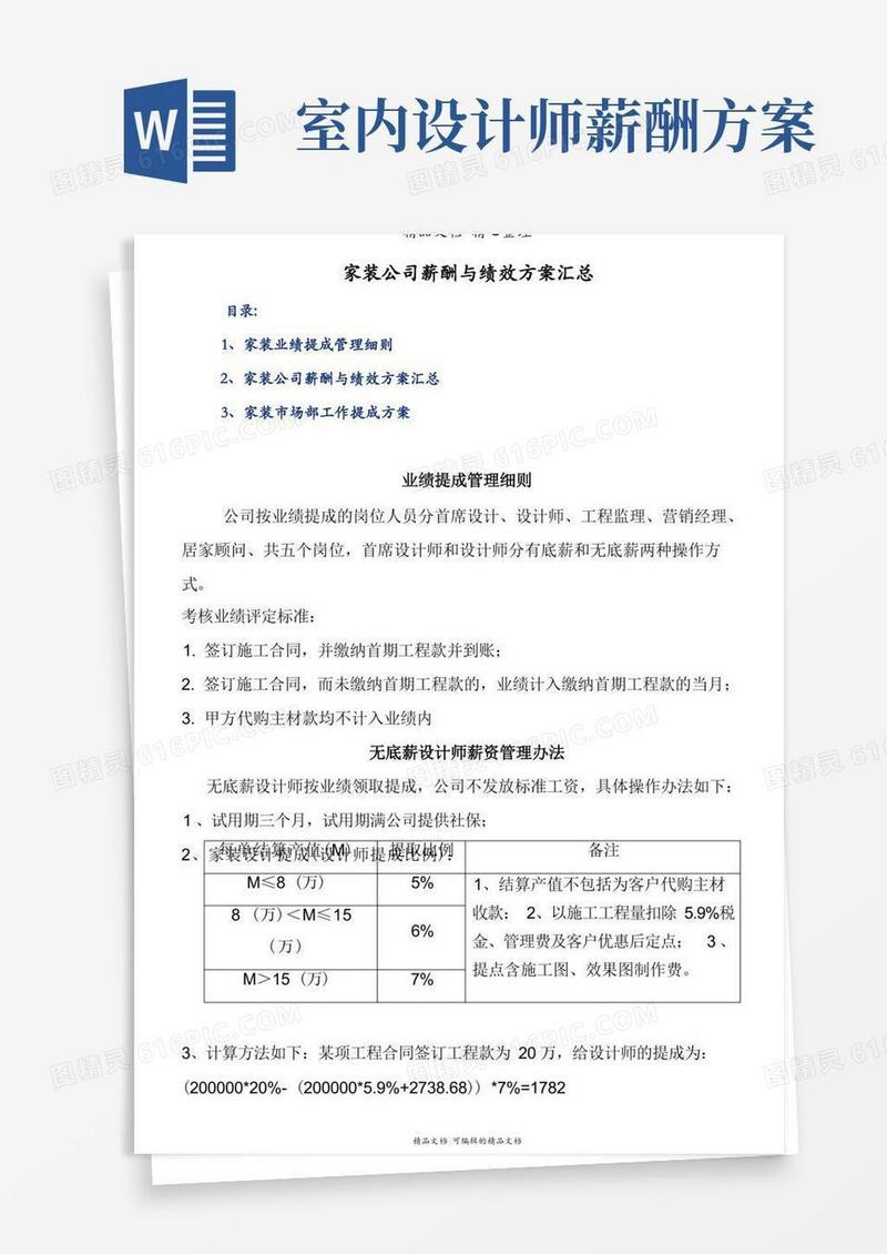 家装公司薪酬与绩效方案汇总