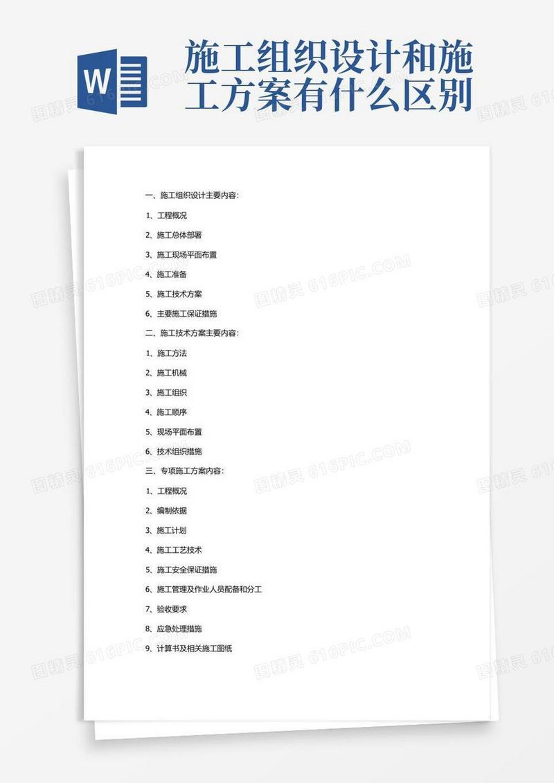 施工组织设计、施工技术方案、专项施工方案内容区别