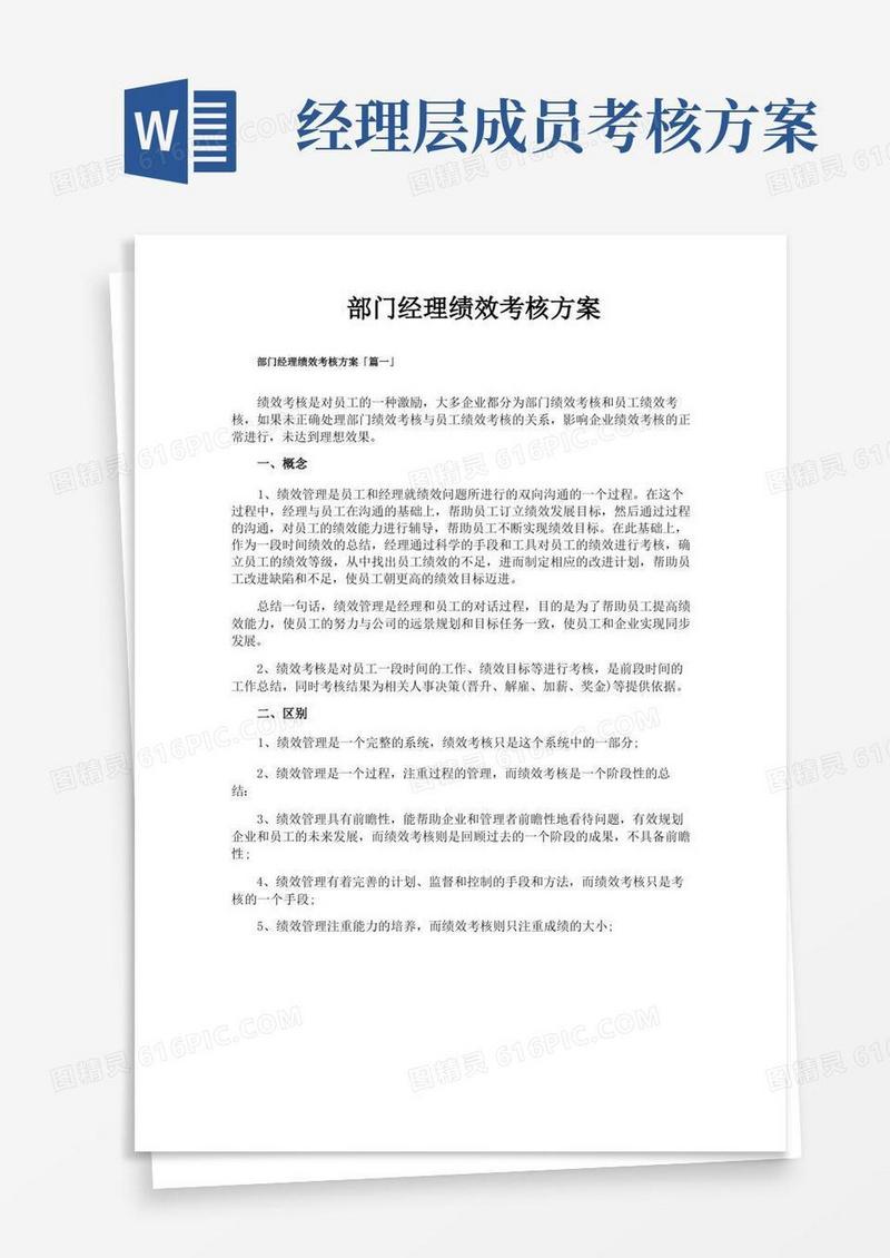 部门经理绩效考核方案