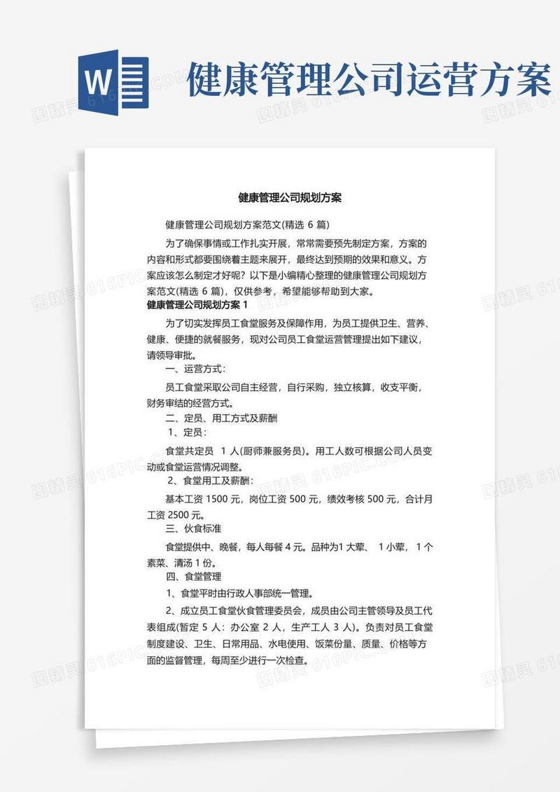 健康管理公司规划方案范文（精选6篇）