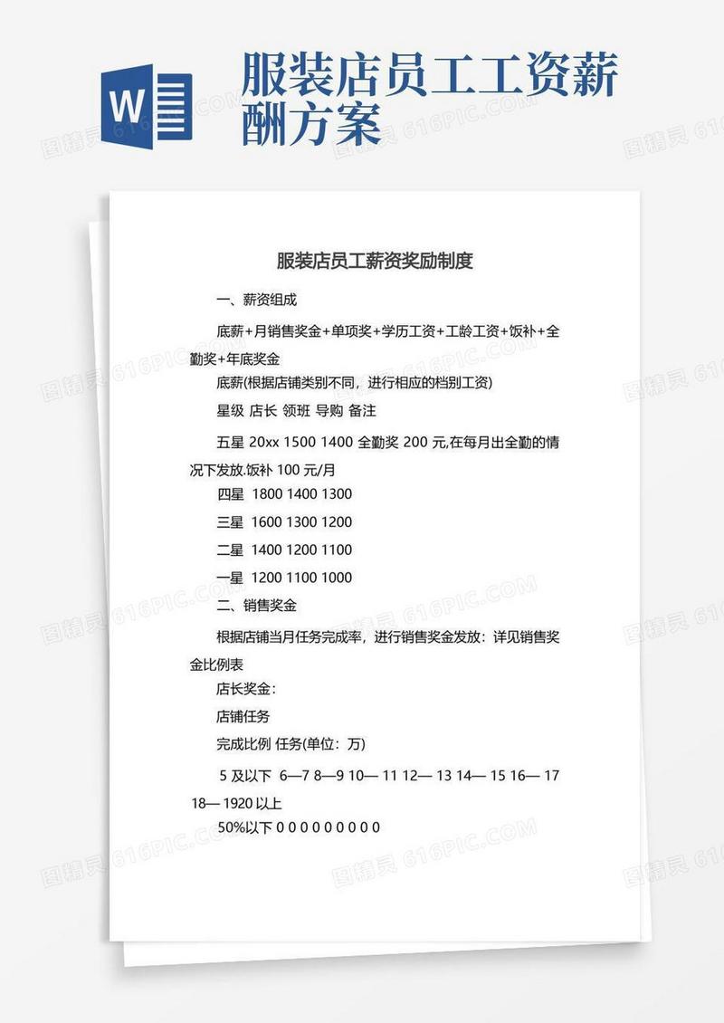 服装店员工薪资奖励制度
