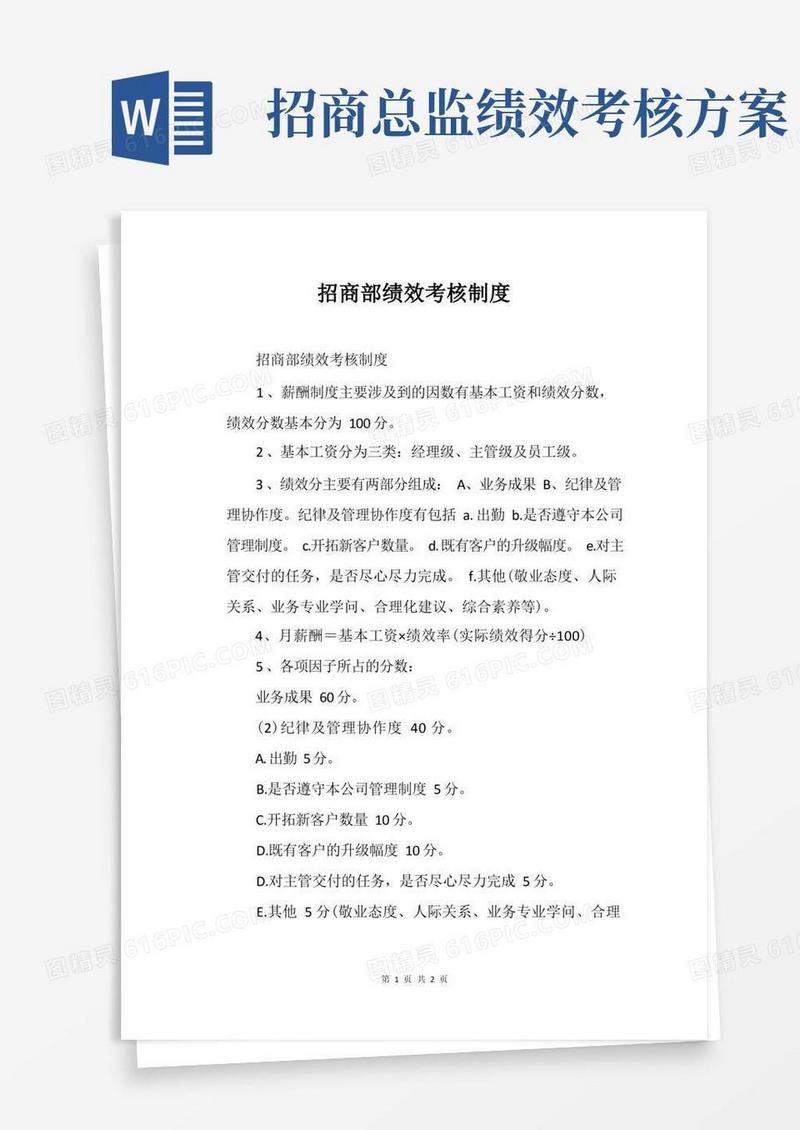 招商部绩效考核制度