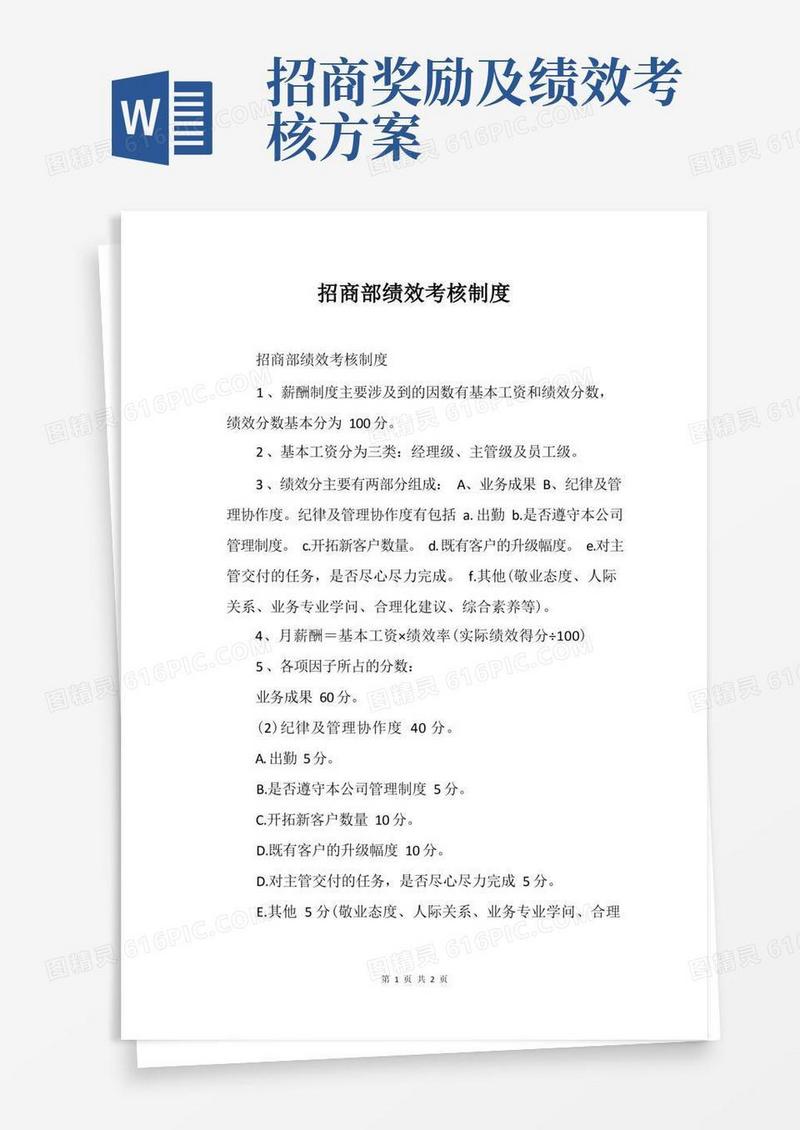 招商部绩效考核制度